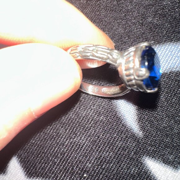 BLUE CZ SILVER COCKTAIL RING SZ 7 - Picture 5 of 12